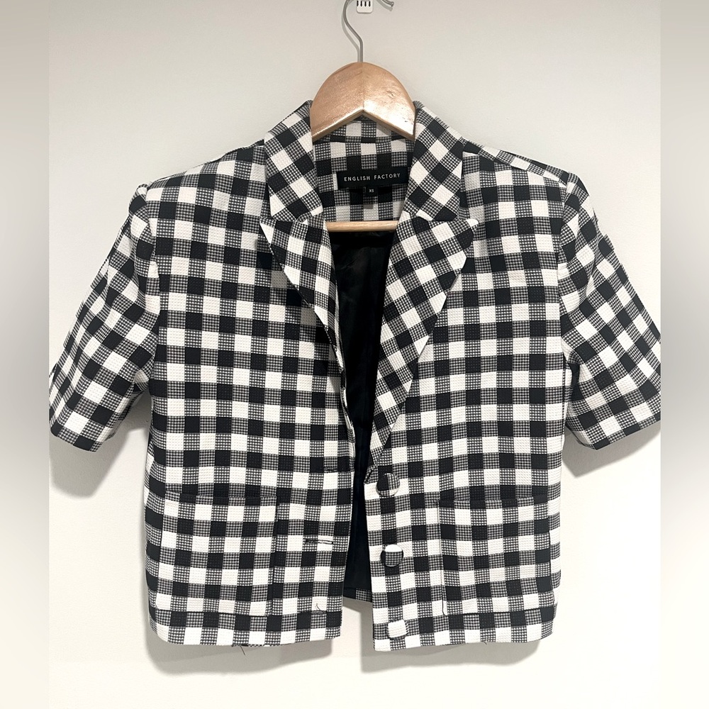 English Factory Black and White Plaid Blazer